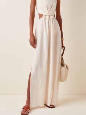 White Sand Tie-back Cotton-blend Maxi Dress
