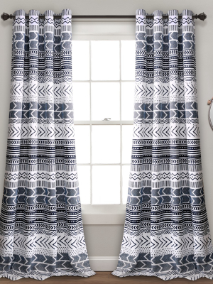 Set Of 2 (84"x52") Hygge Geo Room Darkening Window Curtain Panels Navy/white -lush Décor