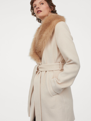 Coat With Faux Fur Collar