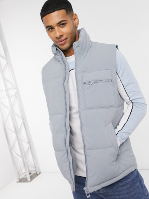 Topman Recycled Puffer Vest In Blue