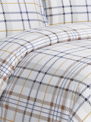 Modern Plaid Cotton Flannel Printed Oversized Duvet Set - Tribeca Living