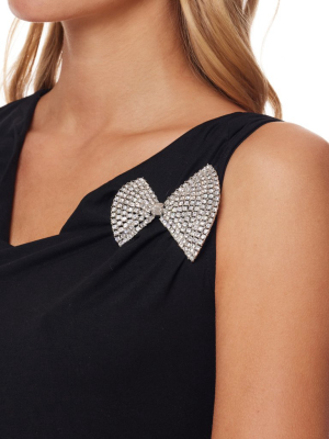 Silver And Crystal Bow Tie Pin