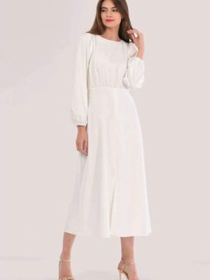 Ivory Gathered Waist A-line Dress