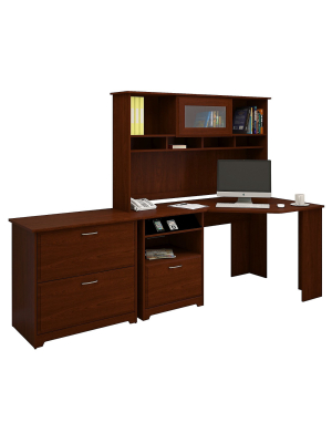 Bush Furniture Cabot Corner Desk W/hutch And Lateral File Cabinet Harvest Cherry Cab007hvc