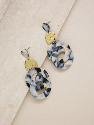 Resin Black & White Mix Interlocking Hoop 18k Gold Plated Earrings