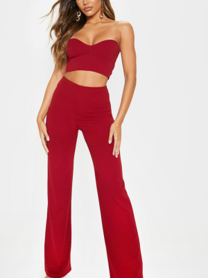 Scarlet Red Crepe High Waisted Wide Leg Pants