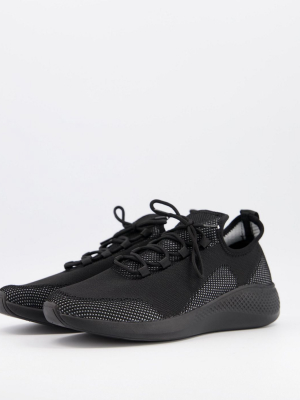 Asos Design Knit Running Sneakers In Black