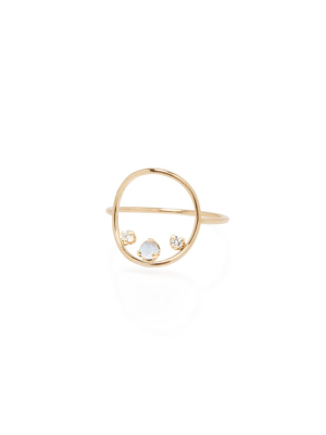 14k Medium Circle Prong Opal & Diamond Ring