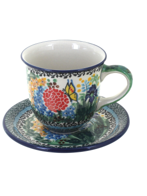 Blue Rose Polish Pottery Teresa Coffee Mug & Saucer