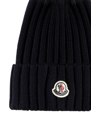 Moncler Logo Patch Pompom Beanie