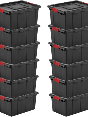 Sterilite 14649006 15g Durable Rugged Industrial Tote W Latches, Black (12 Pack)