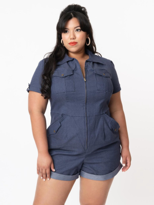 Unique Vintage Plus Size Blue Denim Mia Romper