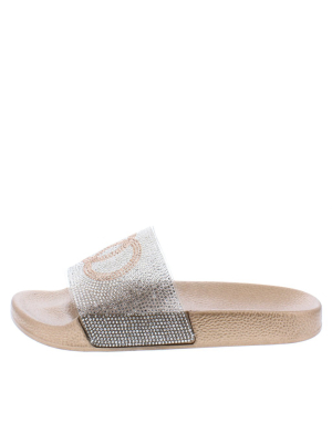 Circle100 Champagne Sparkle Open Toe Flat Slide Sandal