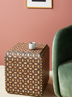 Tessellated Inlay Cube Side Table