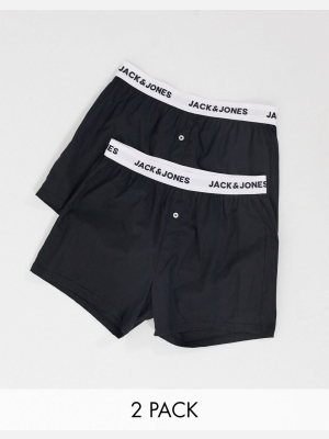 Jack & Jones 2 Pack Woven Boxers In Black