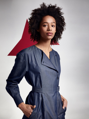 Sea Island Cotton Denim Wrap Style Dress