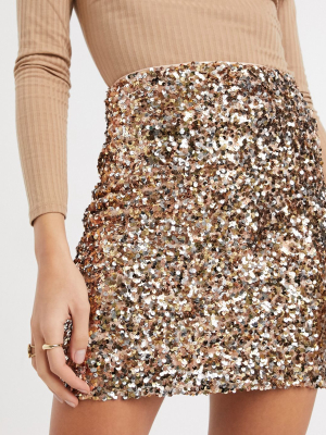 Asos Design Sequin Mini Skirt In Gold