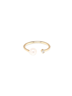 14k Open Pearl And Diamond Ring