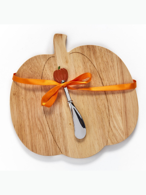 Lakeside Pumpkin Shaped Cheese Board With Spreader - Autumn Kitchen Accent