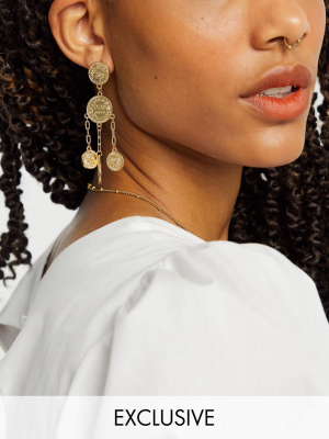 Reclaimed Vintage Inspired Coin Drop Earrings In Gold