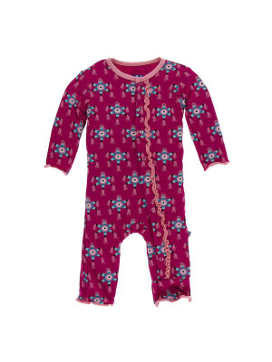 Kickee Pants Print Muffin Ruffle Coverall With Snaps - Rhodendron Pinata