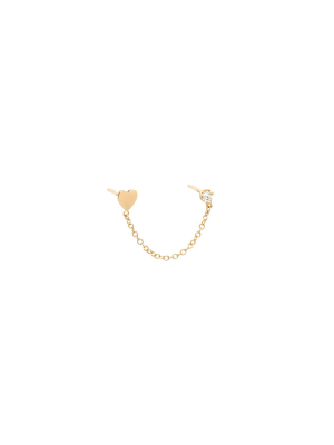 14k Itty Bitty Heart & Diamond Chain Double Stud Earring