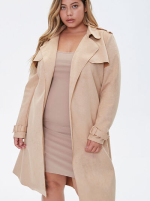 Plus Size Faux Suede Duster Jacket