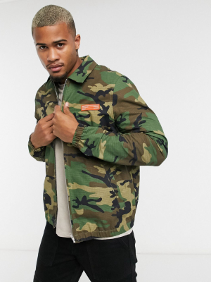 Asos Unrvlld Supply Oversized Harrington Jacket In Green Camo