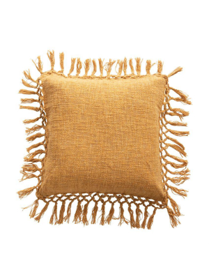 Square Slub Weave Tassel Pillow