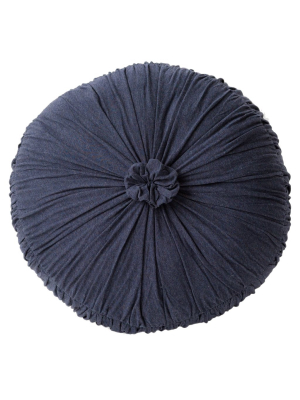 Lazybones Rosette Round Cushion In Heather Indigo Organic Cotton