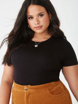 Plus Size Ribbed Crew Neck Tee