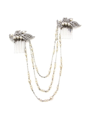 Pearl And Crystal Hair Comb Necklace