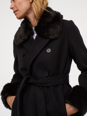 Faux Fur-trimmed Coat