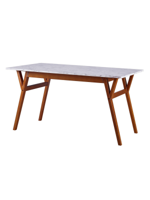 Ashton Rectangular Dining Table With Faux Marble Top Solid Wood Leg - Versanora