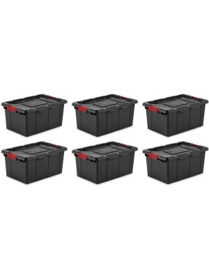 6) Sterilite 14649006 15-gallon Durable Rugged Industrial Tote Red Latches Black
