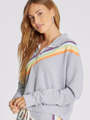 Rainbow Stripe Half Zip Sweatshirt | Heather