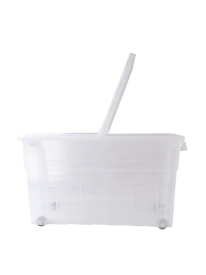 Paragon Plastic 7420/1 65 Liter 17.1 Gallon Divided Storage Box Tote Container With Wheels, Clear