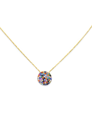 Sterling Rainbow Cz Disc Necklace