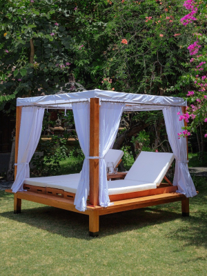 Zayas Teak Outdoor Lounger Set With Canopy