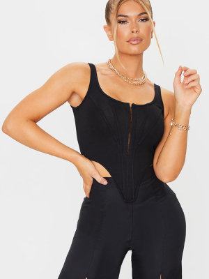 Black Jersey Pointed Hem Corset