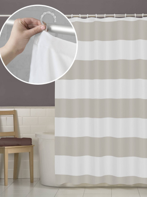 Smart Shower Curtains Porter Stripe Fabric With Attached Hooks - Maytex