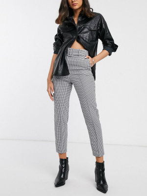 Asos Design Belted Slim Pants In Mono Gingham Check