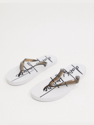 Asos Dark Future Flip Flops In White With Logo