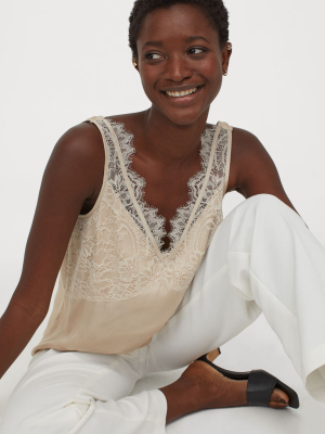 Lace-detail Satin Top