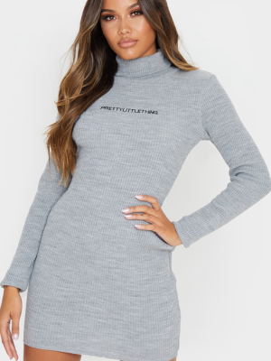 Prettylittlething Grey Rib Knitted Bodycon Dress