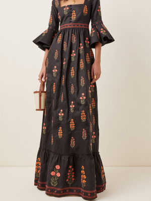 Ambar Dahlia-embroidered Linen Maxi Dress