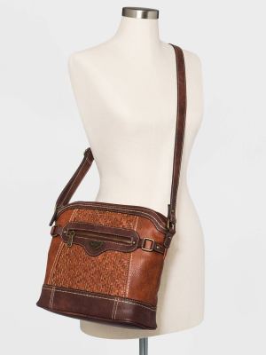 Bolo Zip Closure Diamond Woven Crossbody Bag - Brown