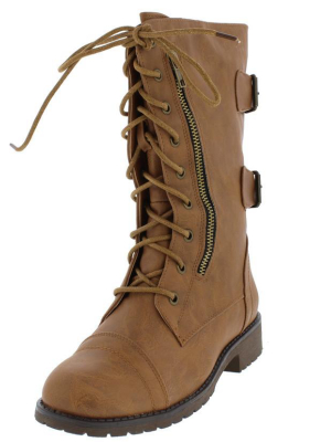 Lug12n Tan Lace Up Buckle Rugged Moto Boot