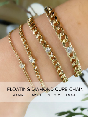 14k Large Curb Chain Bracelet With Single Floating Diamond