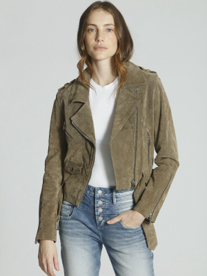 Moto Suede Jacket - Olive